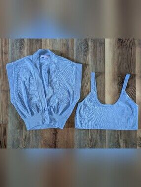 LOVE FOR HUMANITY Light Blue Sleeveless Button Front Vest & Crop Top 2 Pc Set